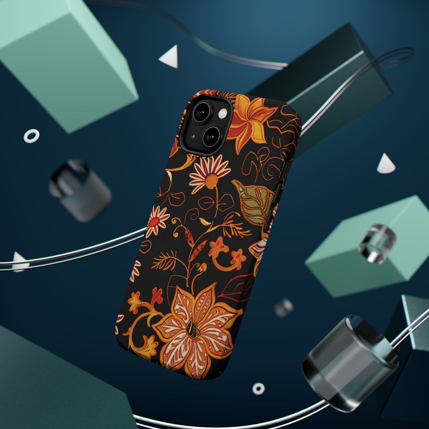 Floral Foil Magnetic Phone Case — Impact - Resistant Autumn Blooms - DIGITAL X