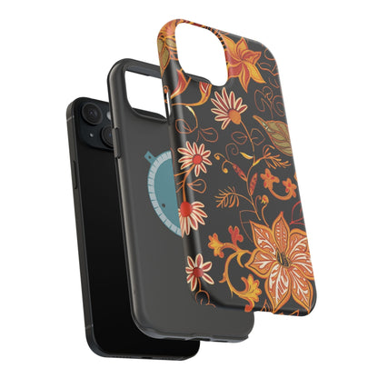 Floral Foil Magnetic Phone Case — Impact - Resistant Autumn Blooms - DIGITAL X