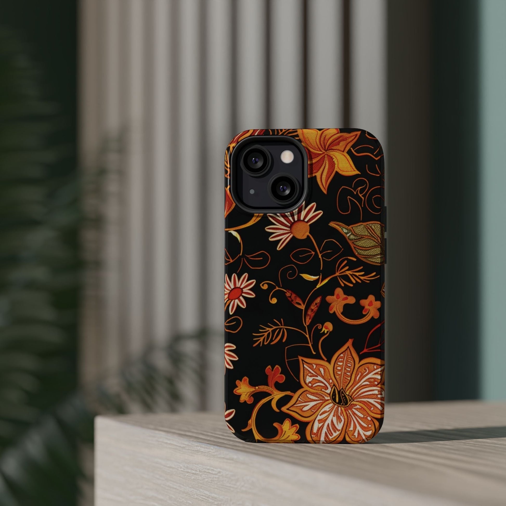 Floral Foil Magnetic Phone Case — Impact - Resistant Autumn Blooms - DIGITAL X