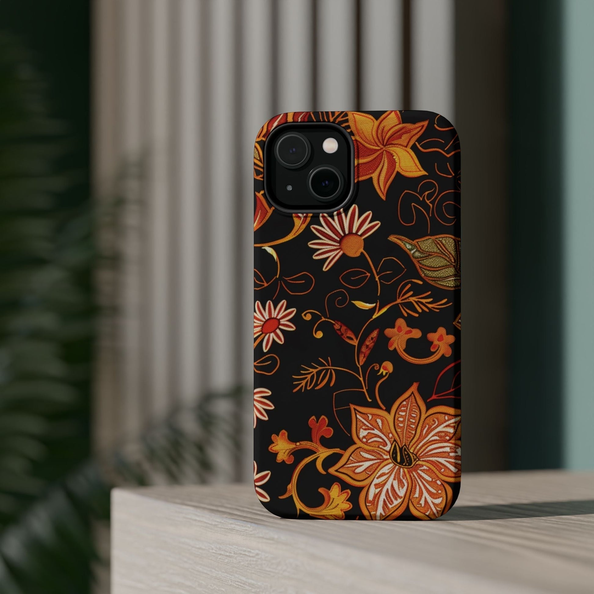 Floral Foil Magnetic Phone Case — Impact - Resistant Autumn Blooms - DIGITAL X