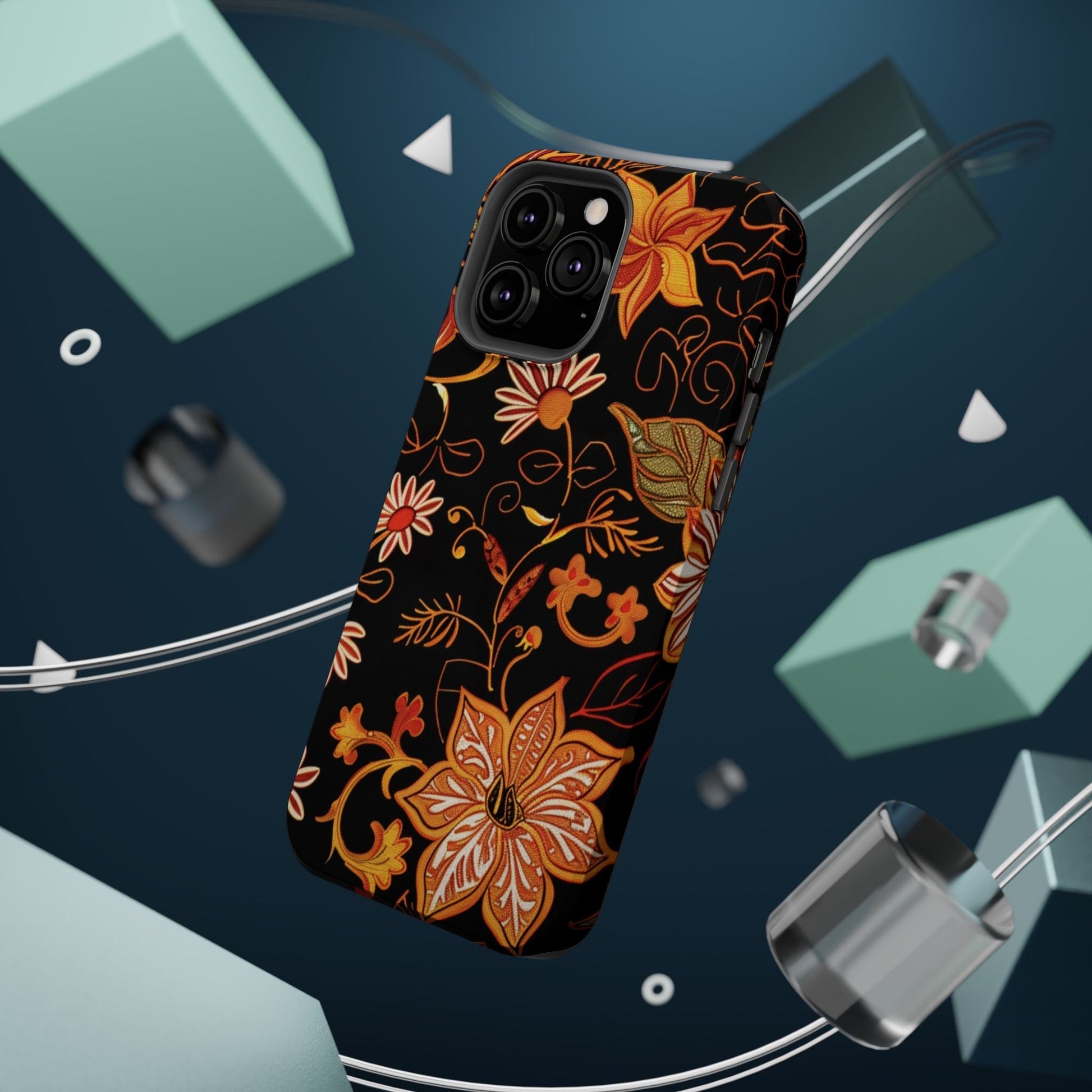 Floral Foil Magnetic Phone Case — Impact - Resistant Autumn Blooms - DIGITAL X