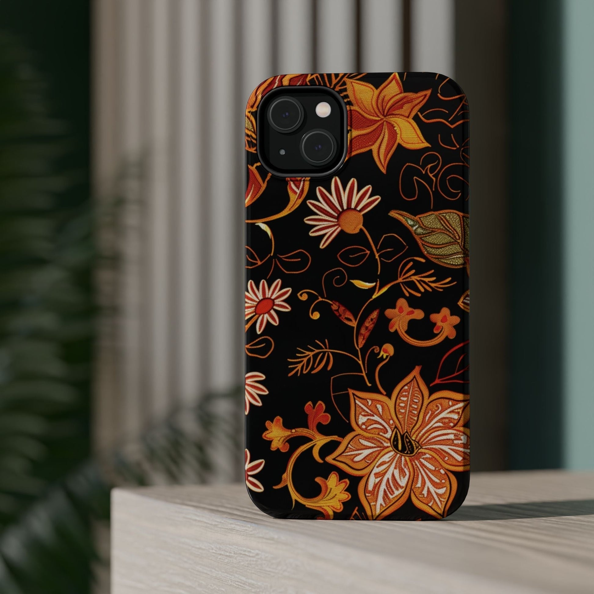 Floral Foil Magnetic Phone Case — Impact - Resistant Autumn Blooms - DIGITAL X