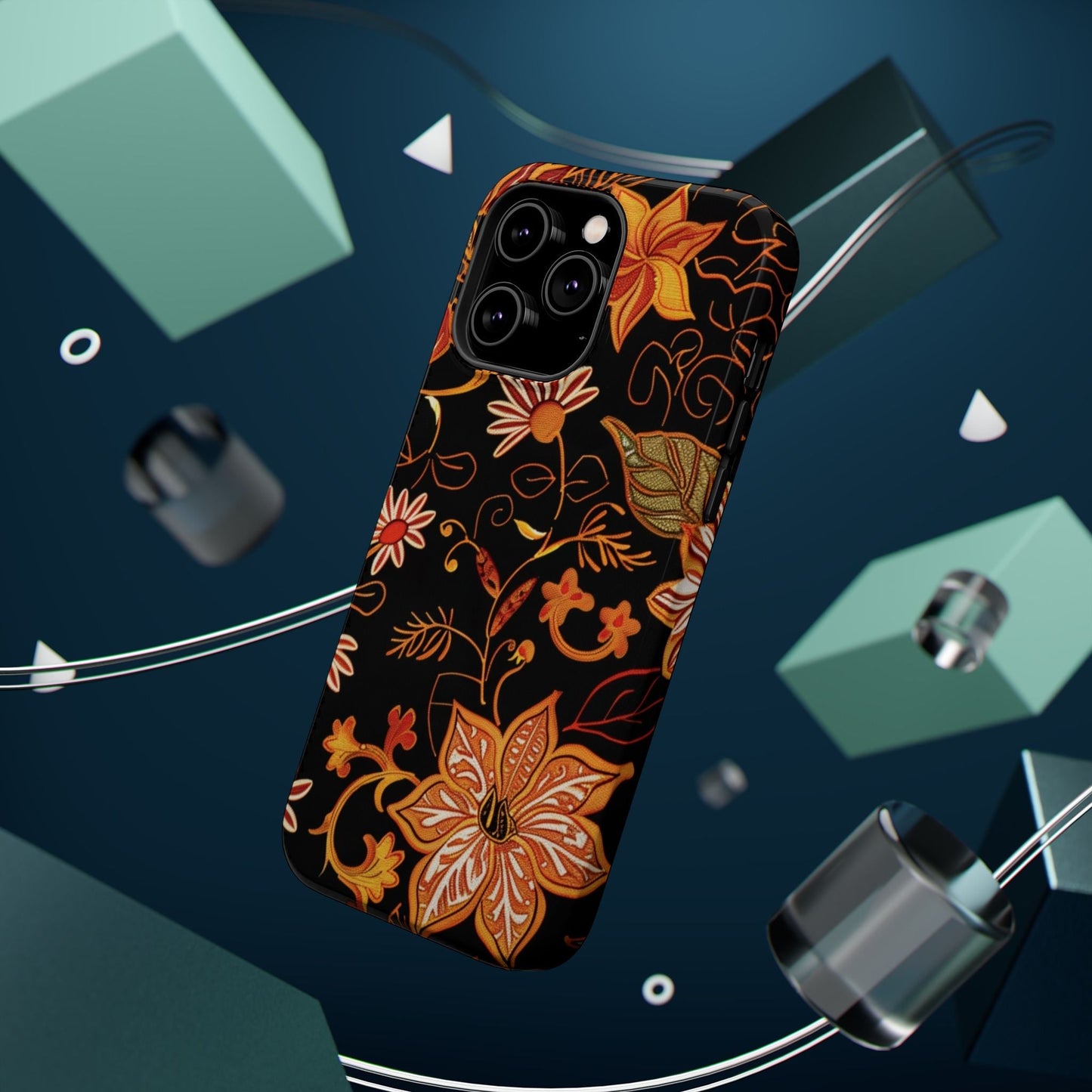 Floral Foil Magnetic Phone Case — Impact - Resistant Autumn Blooms - DIGITAL X