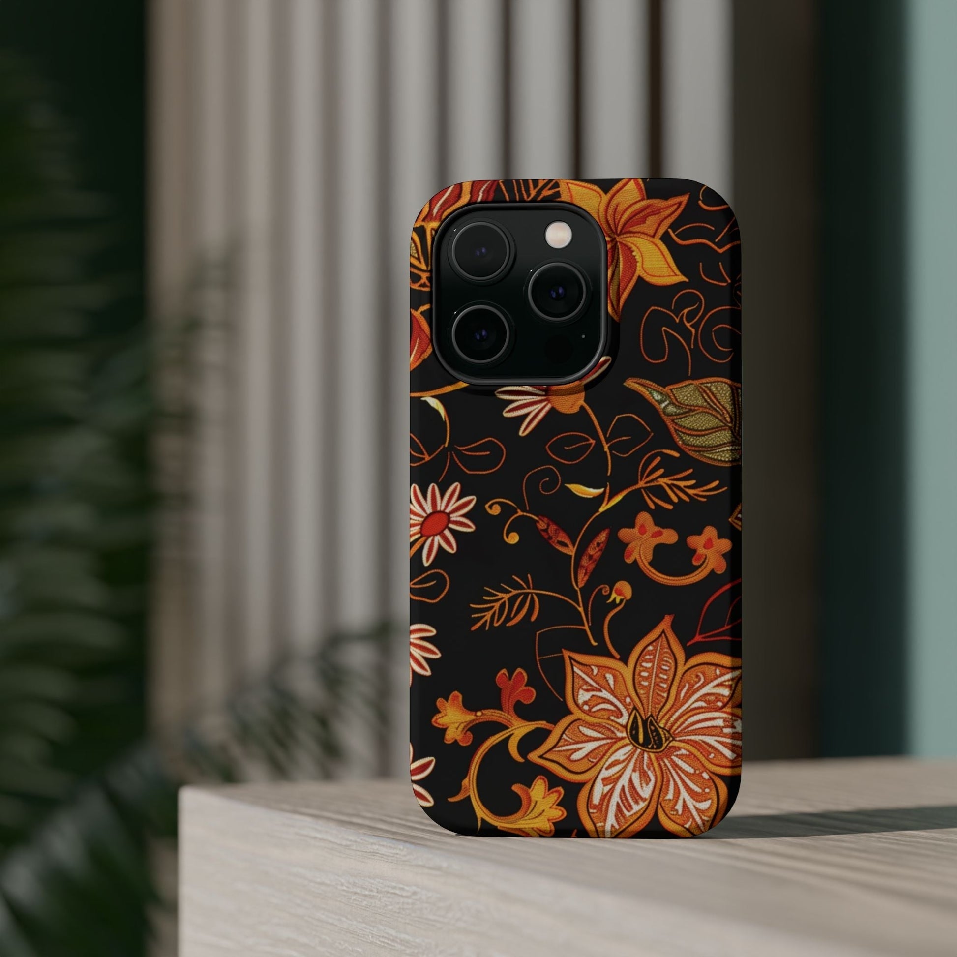 Floral Foil Magnetic Phone Case — Impact - Resistant Autumn Blooms - DIGITAL X
