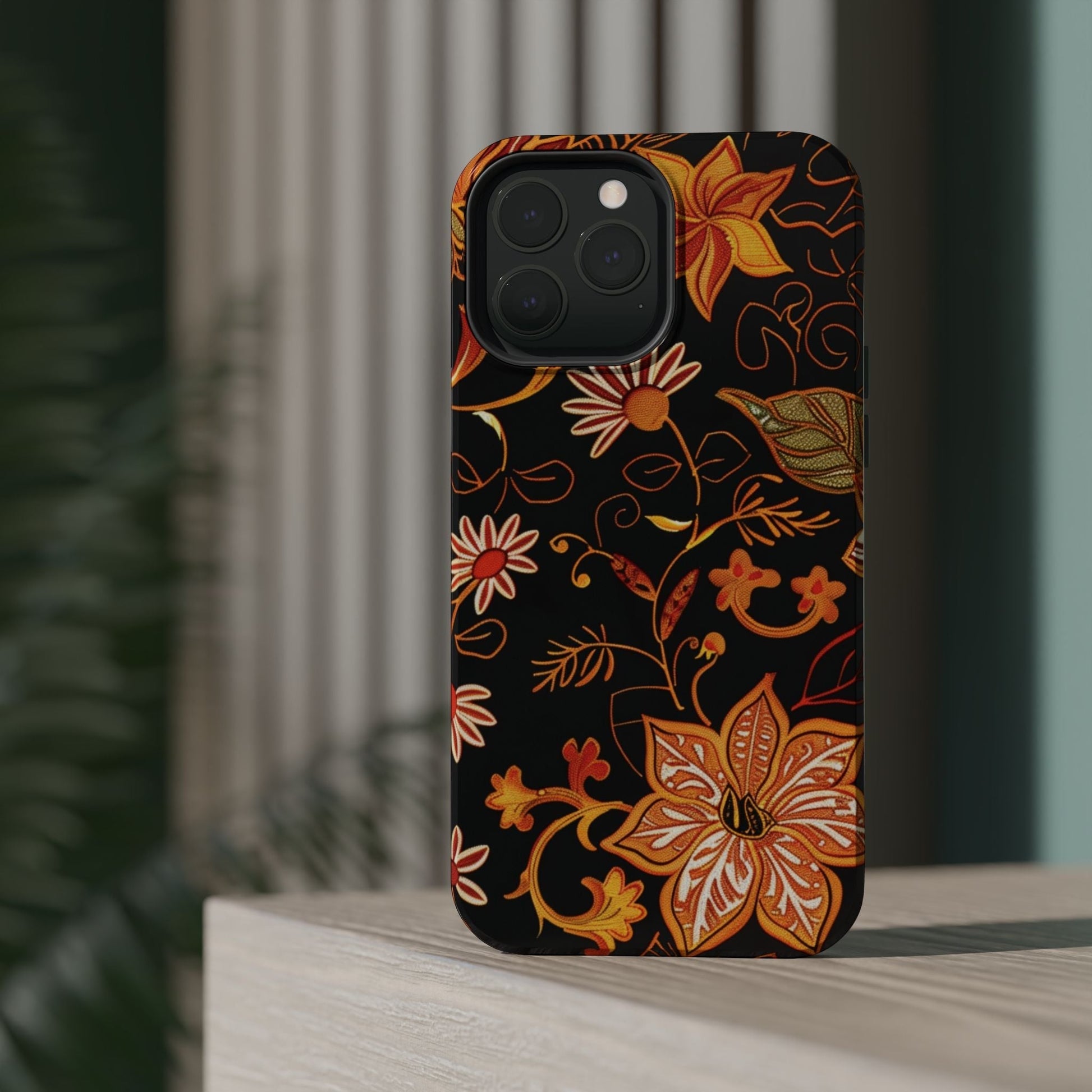 Floral Foil Magnetic Phone Case — Impact - Resistant Autumn Blooms - DIGITAL X