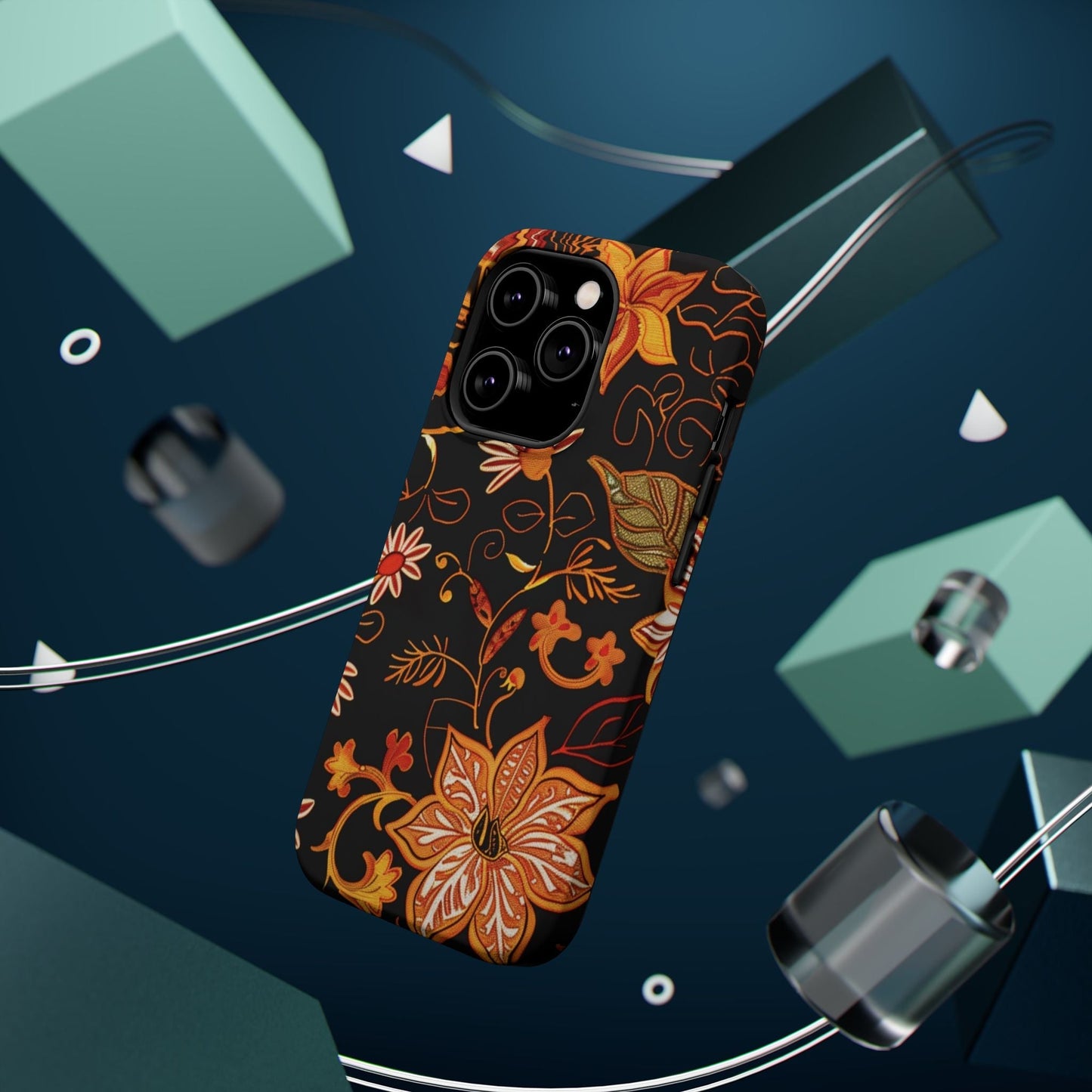 Floral Foil Magnetic Phone Case — Impact - Resistant Autumn Blooms - DIGITAL X