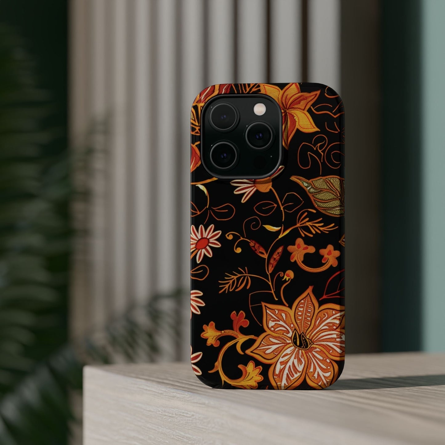 Floral Foil Magnetic Phone Case — Impact - Resistant Autumn Blooms - DIGITAL X