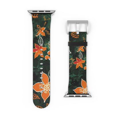 Floral Forest Watch Band — Dark Green Orange Flower Apple Watch Strap - DIGITAL X