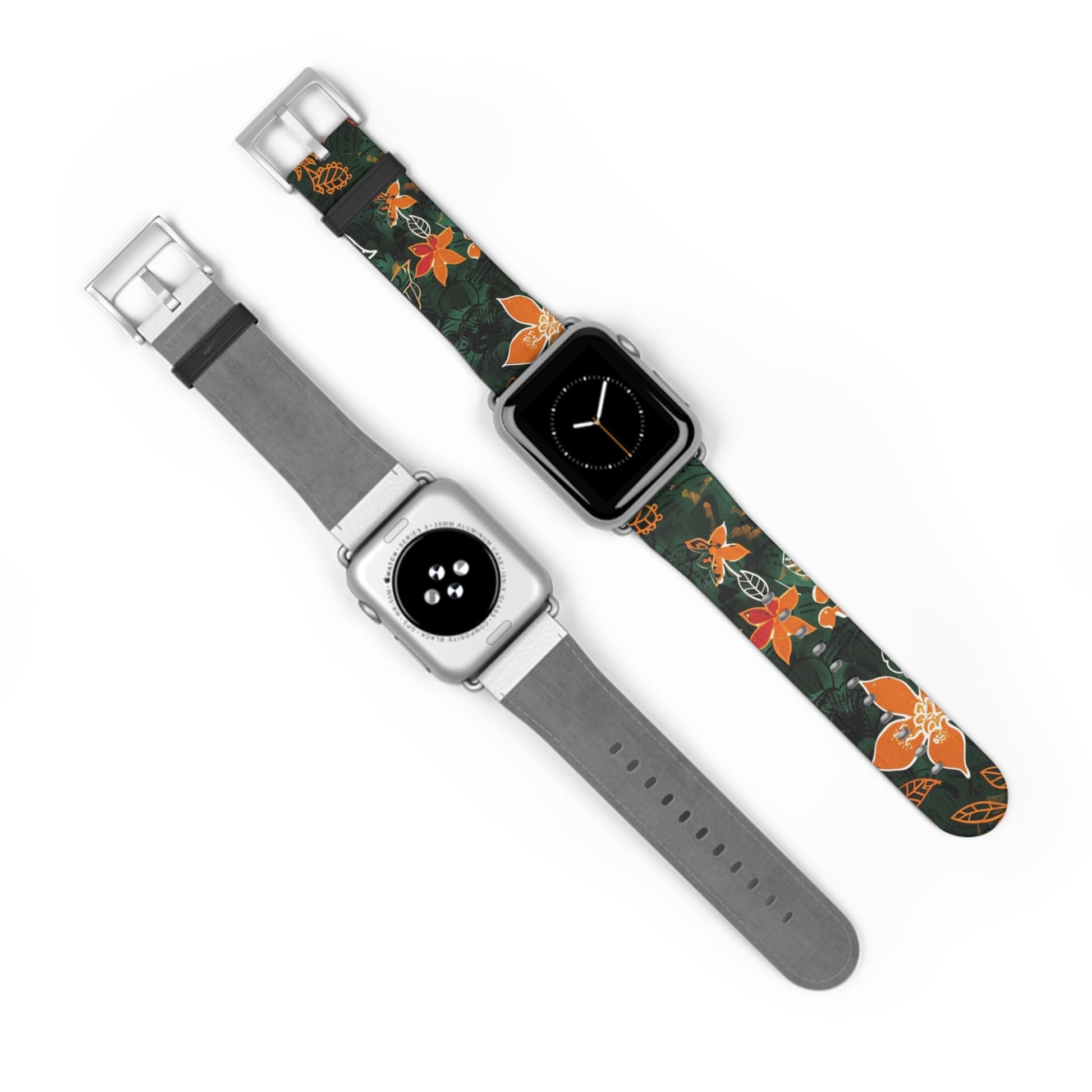 Floral Forest Watch Band — Dark Green Orange Flower Apple Watch Strap - DIGITAL X