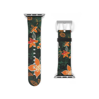 Floral Forest Watch Band — Dark Green Orange Flower Apple Watch Strap - DIGITAL X