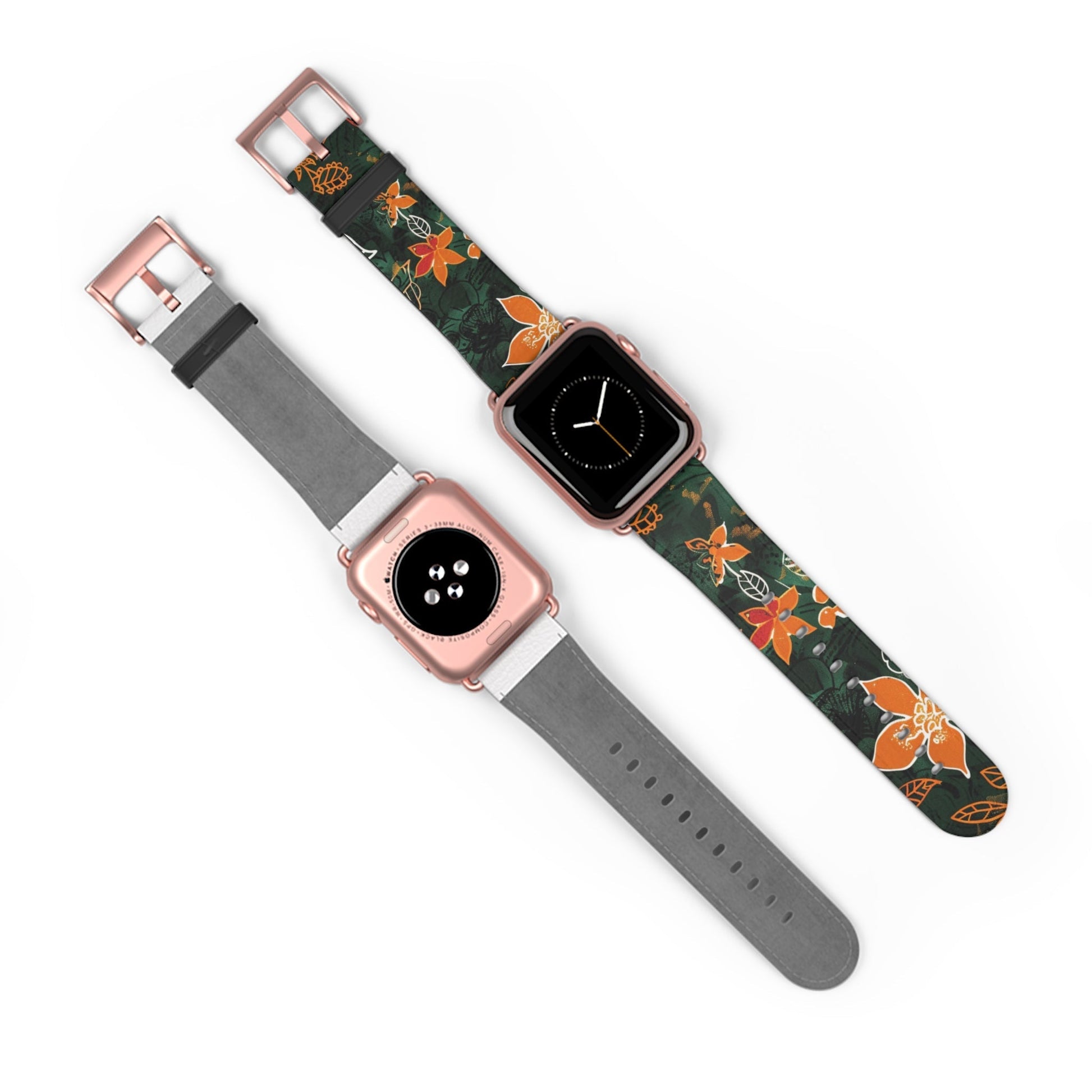 Floral Forest Watch Band — Dark Green Orange Flower Apple Watch Strap - DIGITAL X