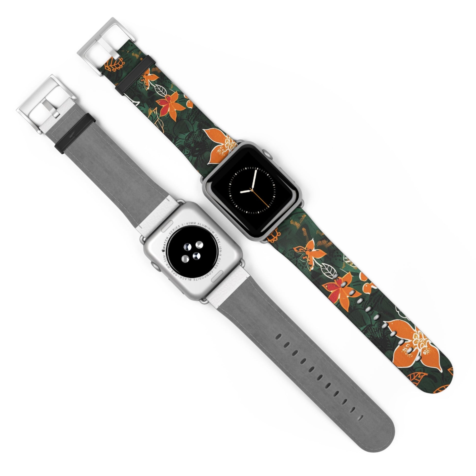 Floral Forest Watch Band — Dark Green Orange Flower Apple Watch Strap - DIGITAL X