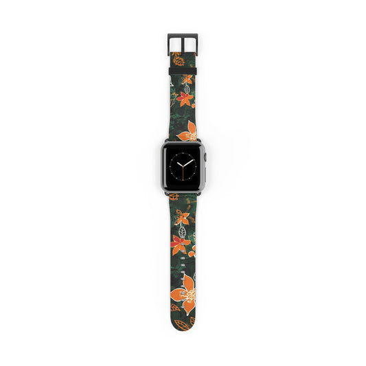 Floral Forest Watch Band — Dark Green Orange Flower Apple Watch Strap - DIGITAL X