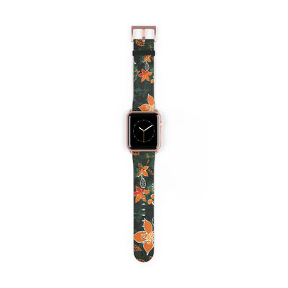 Floral Forest Watch Band — Dark Green Orange Flower Apple Watch Strap - DIGITAL X