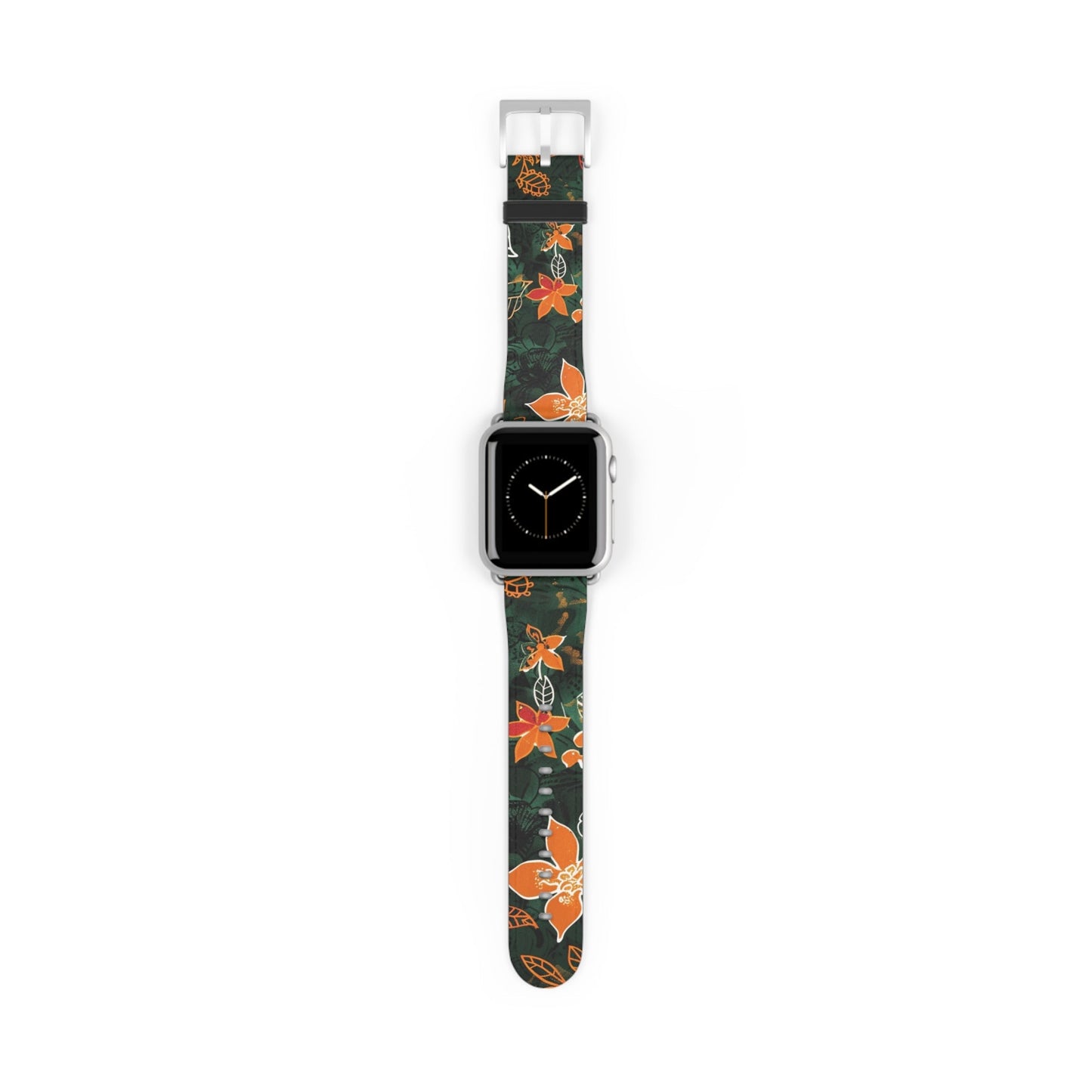 Floral Forest Watch Band — Dark Green Orange Flower Apple Watch Strap - DIGITAL X
