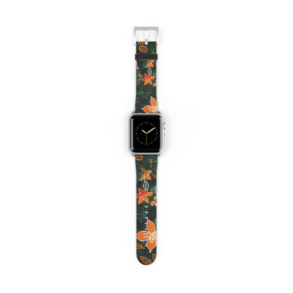 Floral Forest Watch Band — Dark Green Orange Flower Apple Watch Strap - DIGITAL X