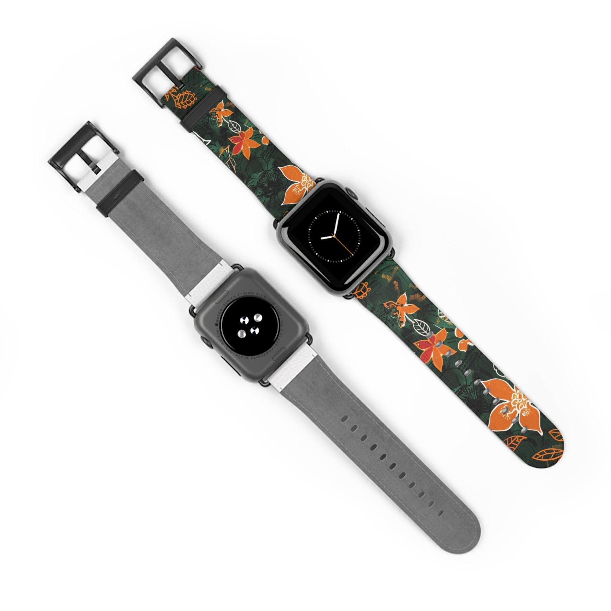 Floral Forest Watch Band — Dark Green Orange Flower Apple Watch Strap - DIGITAL X