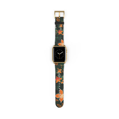 Floral Forest Watch Band — Dark Green Orange Flower Apple Watch Strap - DIGITAL X