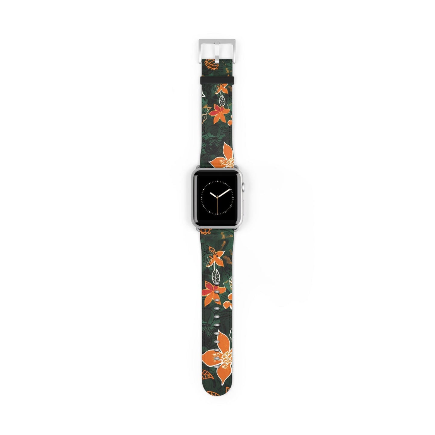 Floral Forest Watch Band — Dark Green Orange Flower Apple Watch Strap - DIGITAL X
