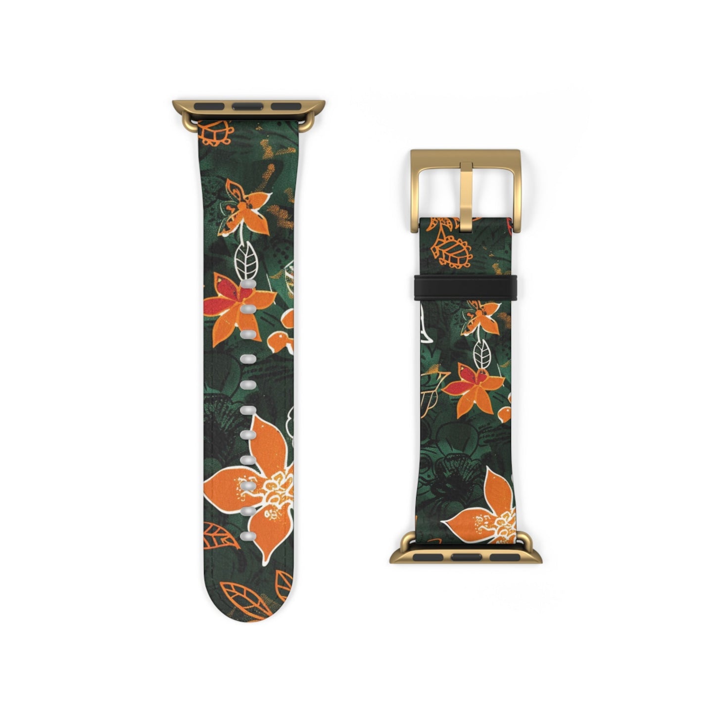 Floral Forest Watch Band — Dark Green Orange Flower Apple Watch Strap - DIGITAL X
