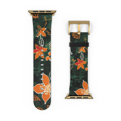 Floral Forest Watch Band — Dark Green Orange Flower Apple Watch Strap - DIGITAL X