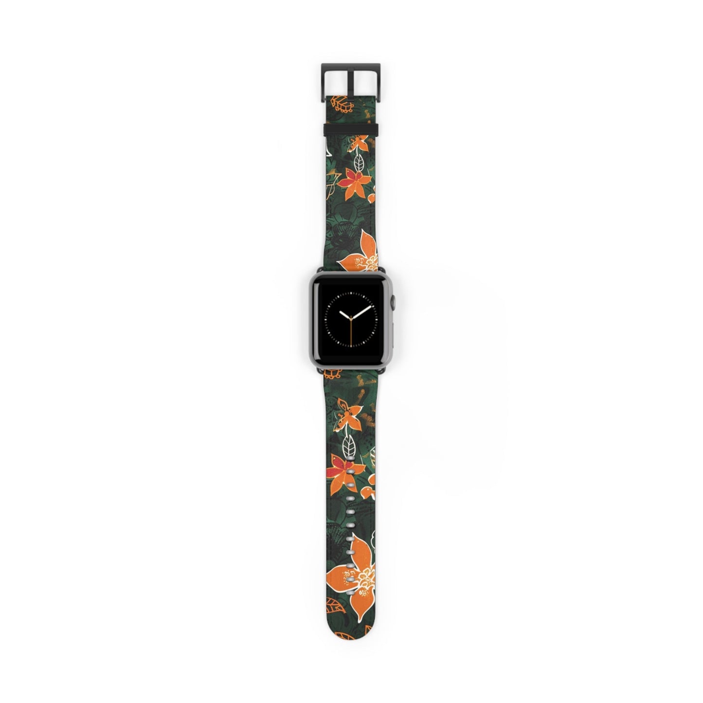 Floral Forest Watch Band — Dark Green Orange Flower Apple Watch Strap - DIGITAL X