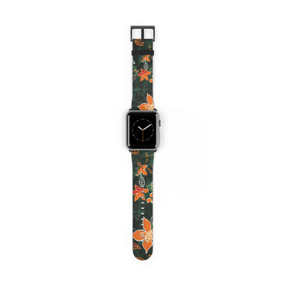 Floral Forest Watch Band — Dark Green Orange Flower Apple Watch Strap - DIGITAL X
