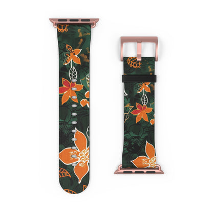 Floral Forest Watch Band — Dark Green Orange Flower Apple Watch Strap - DIGITAL X