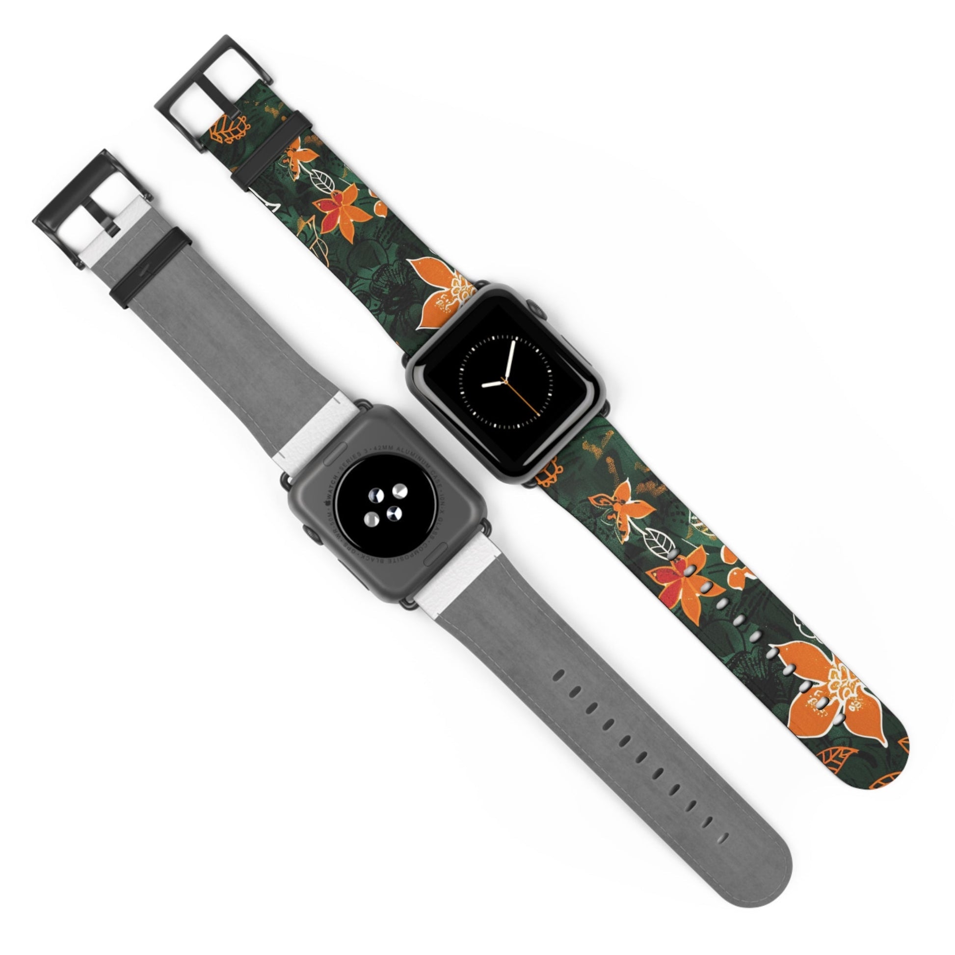 Floral Forest Watch Band — Dark Green Orange Flower Apple Watch Strap - DIGITAL X