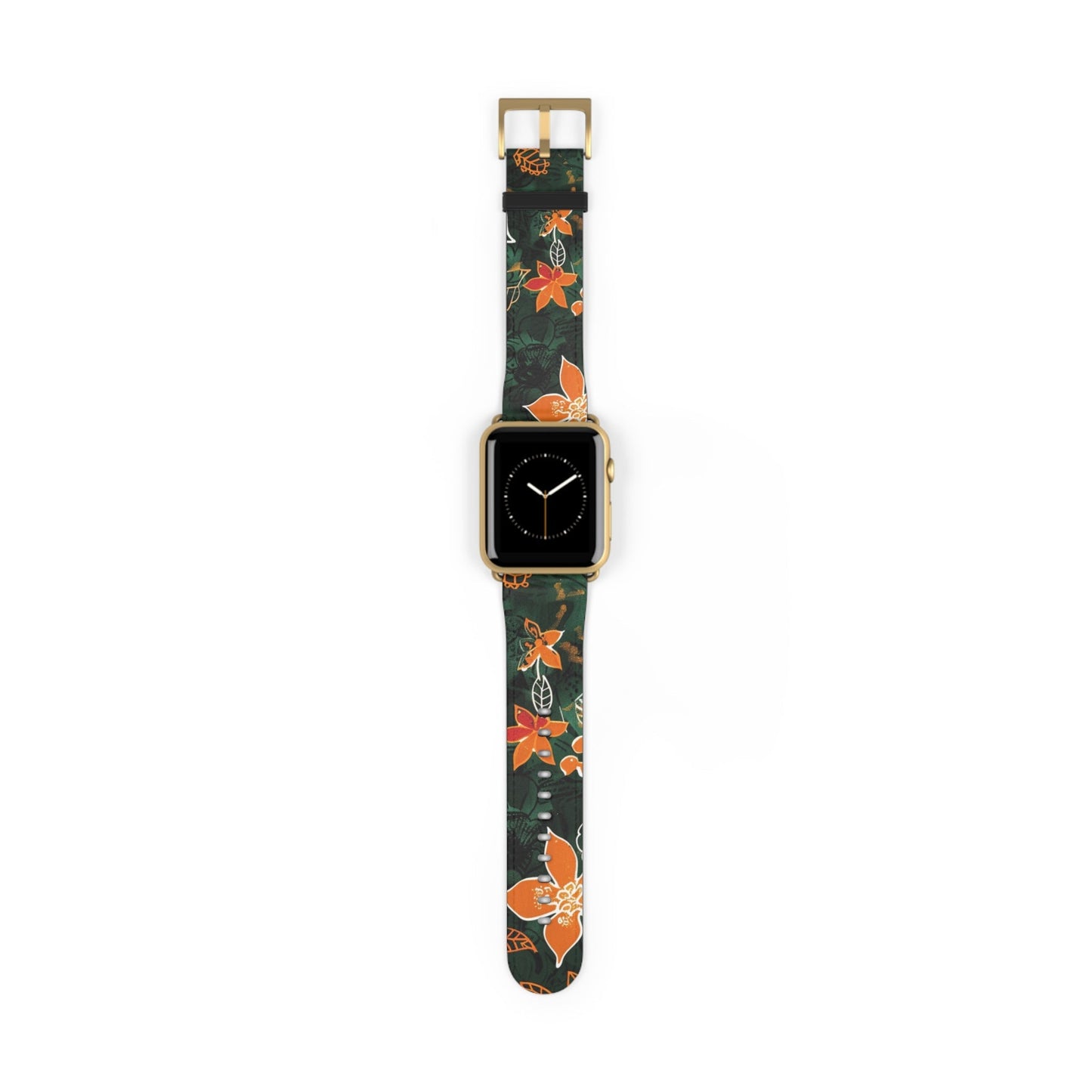 Floral Forest Watch Band — Dark Green Orange Flower Apple Watch Strap - DIGITAL X