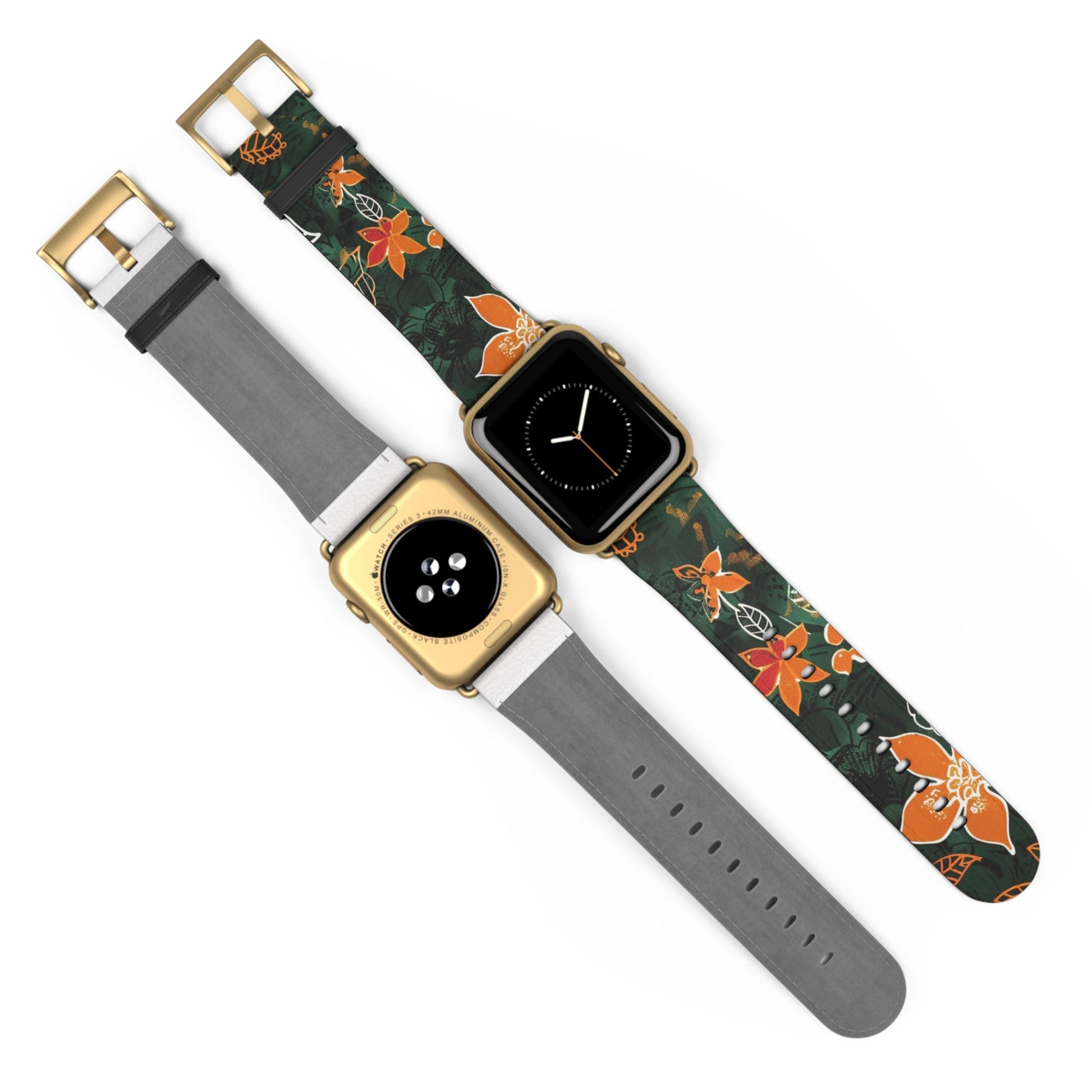 Floral Forest Watch Band — Dark Green Orange Flower Apple Watch Strap - DIGITAL X
