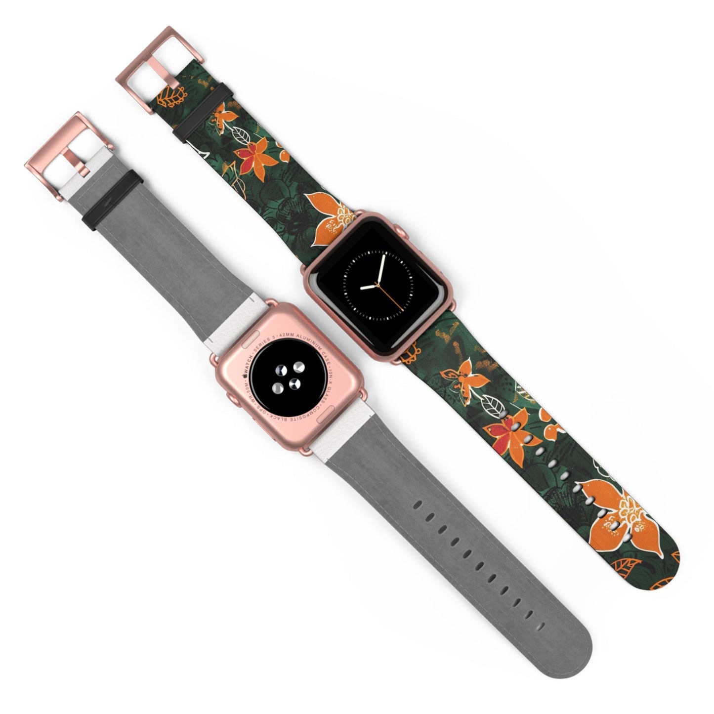 Floral Forest Watch Band — Dark Green Orange Flower Apple Watch Strap - DIGITAL X