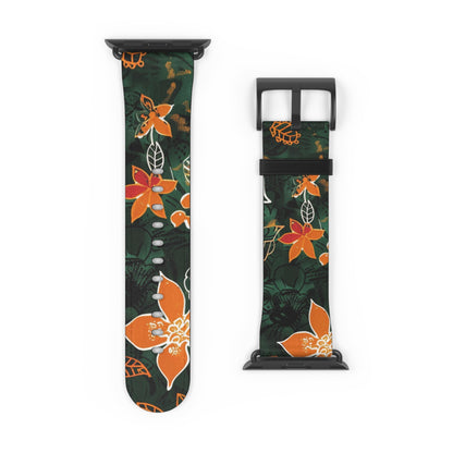 Floral Forest Watch Band — Dark Green Orange Flower Apple Watch Strap - DIGITAL X