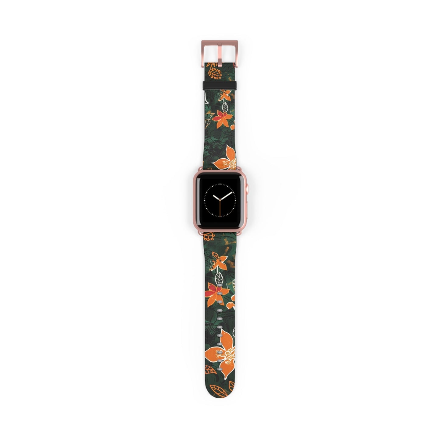 Floral Forest Watch Band — Dark Green Orange Flower Apple Watch Strap - DIGITAL X