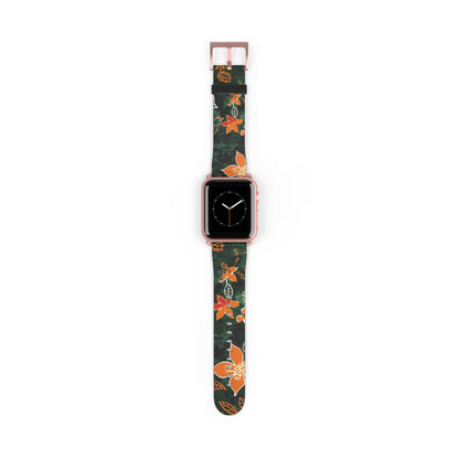 Floral Forest Watch Band — Dark Green Orange Flower Apple Watch Strap - DIGITAL X