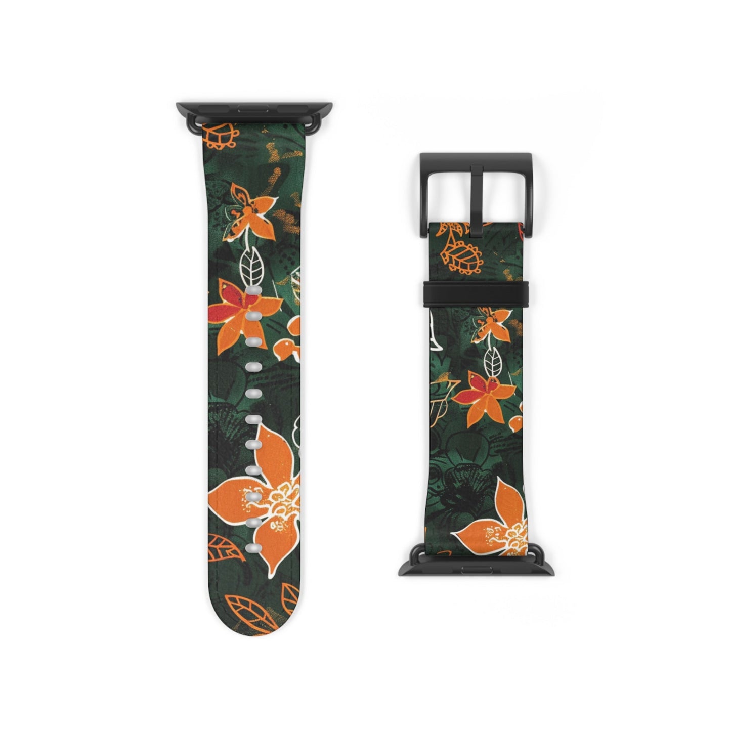 Floral Forest Watch Band — Dark Green Orange Flower Apple Watch Strap - DIGITAL X