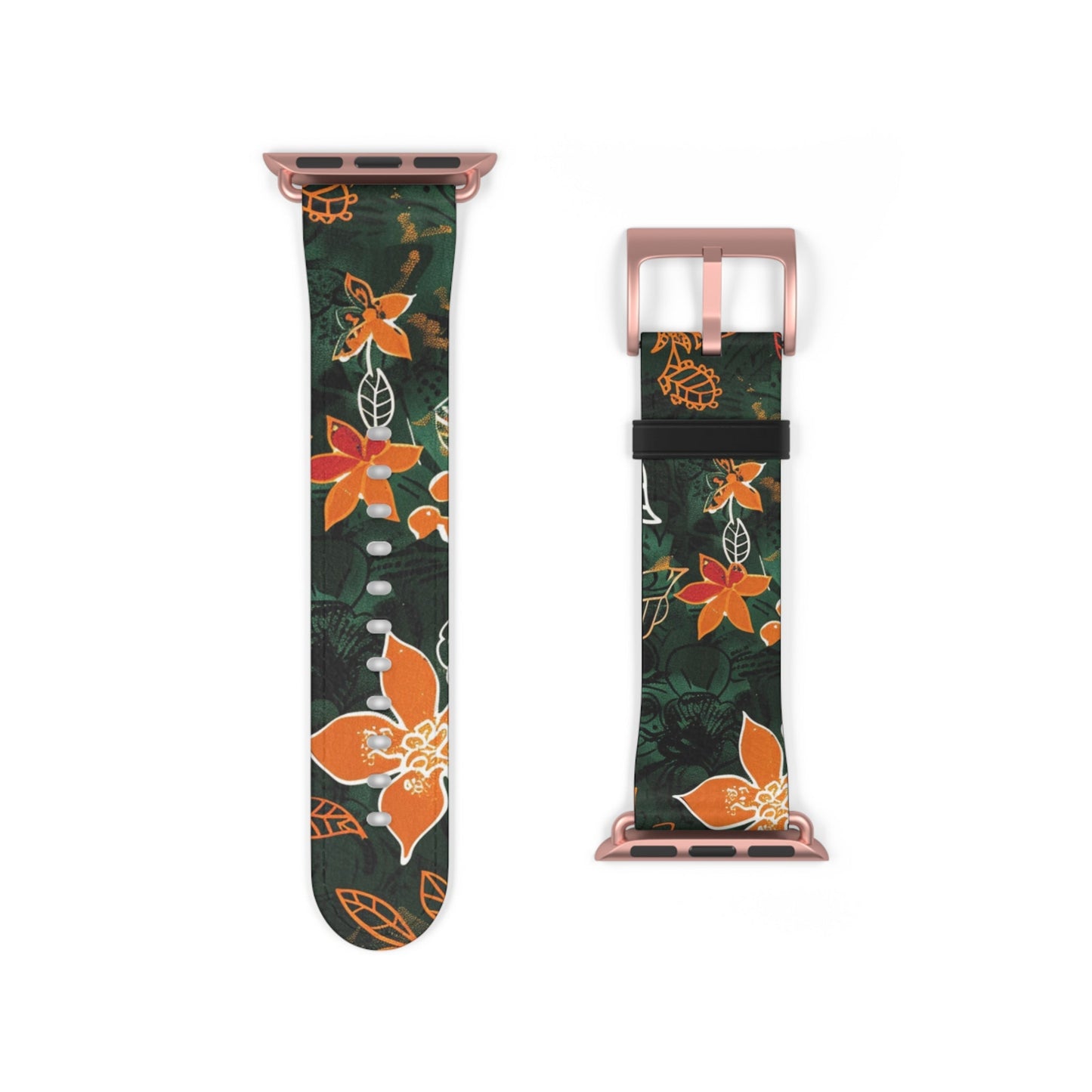 Floral Forest Watch Band — Dark Green Orange Flower Apple Watch Strap - DIGITAL X