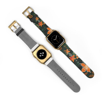 Floral Forest Watch Band — Dark Green Orange Flower Apple Watch Strap - DIGITAL X