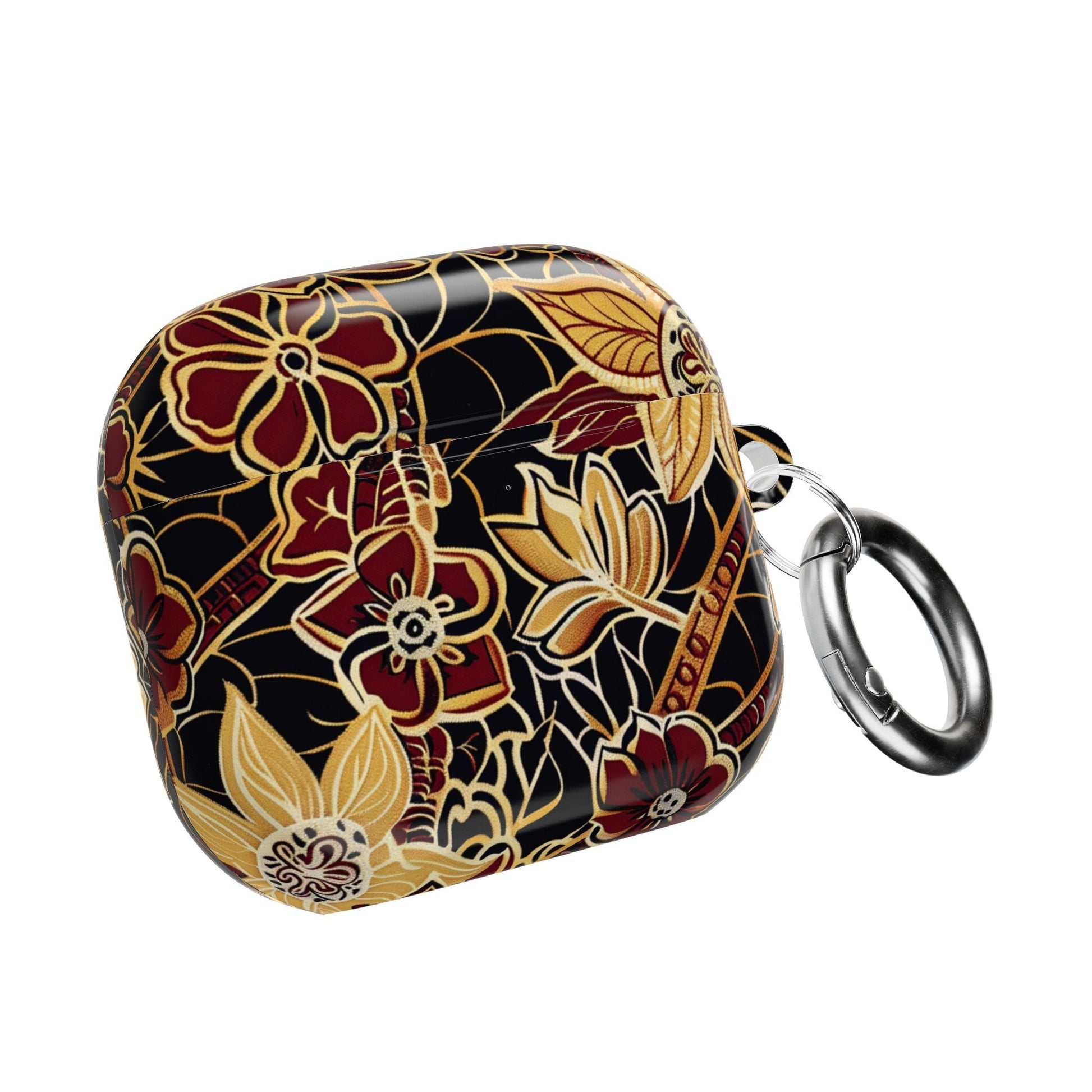 Floral Gold Filigree AirPod Case — Black & Burgundy Decorative Protective Cover - DIGITAL X