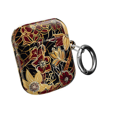 Floral Gold Filigree AirPod Case — Black & Burgundy Decorative Protective Cover - DIGITAL X