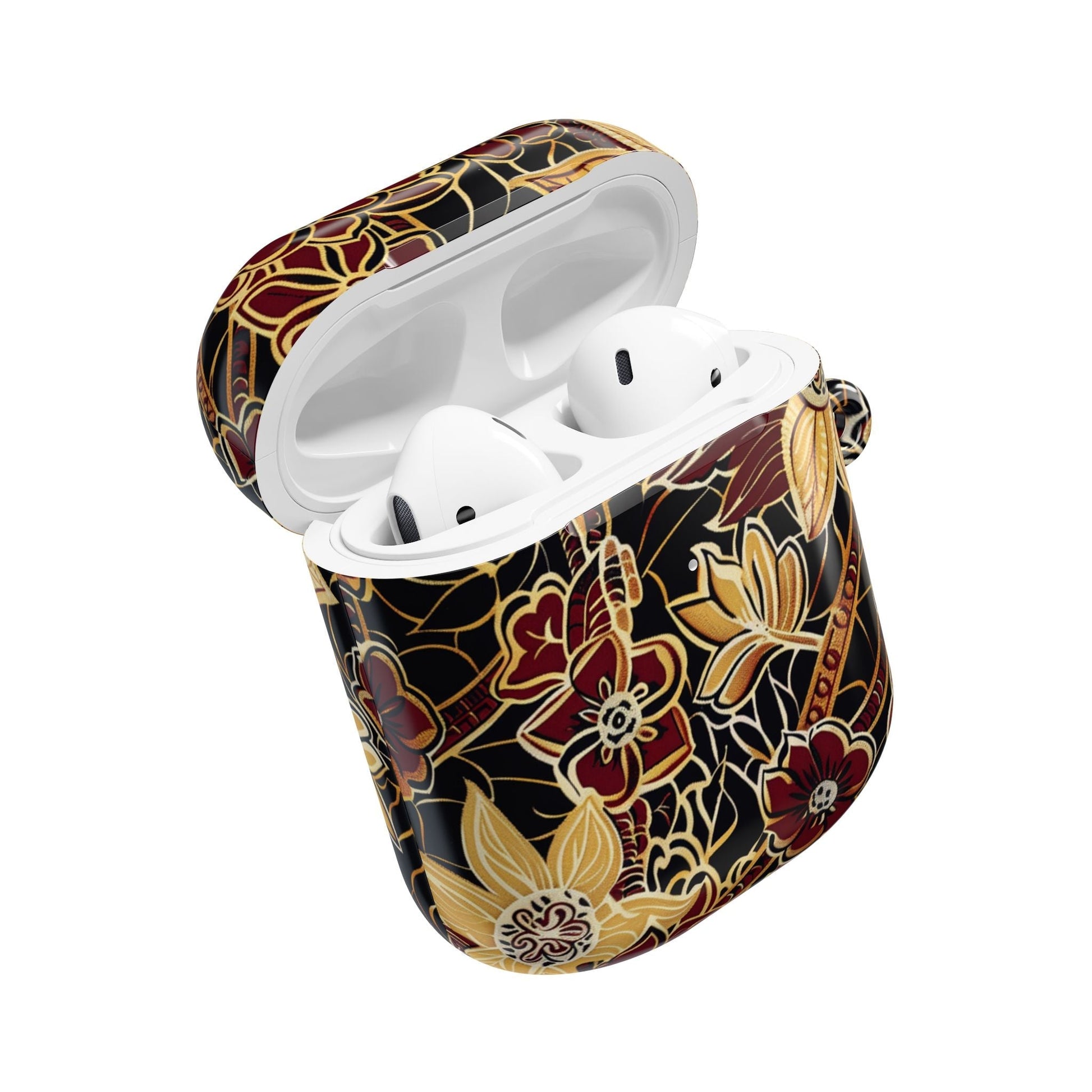 Floral Gold Filigree AirPod Case — Black & Burgundy Decorative Protective Cover - DIGITAL X