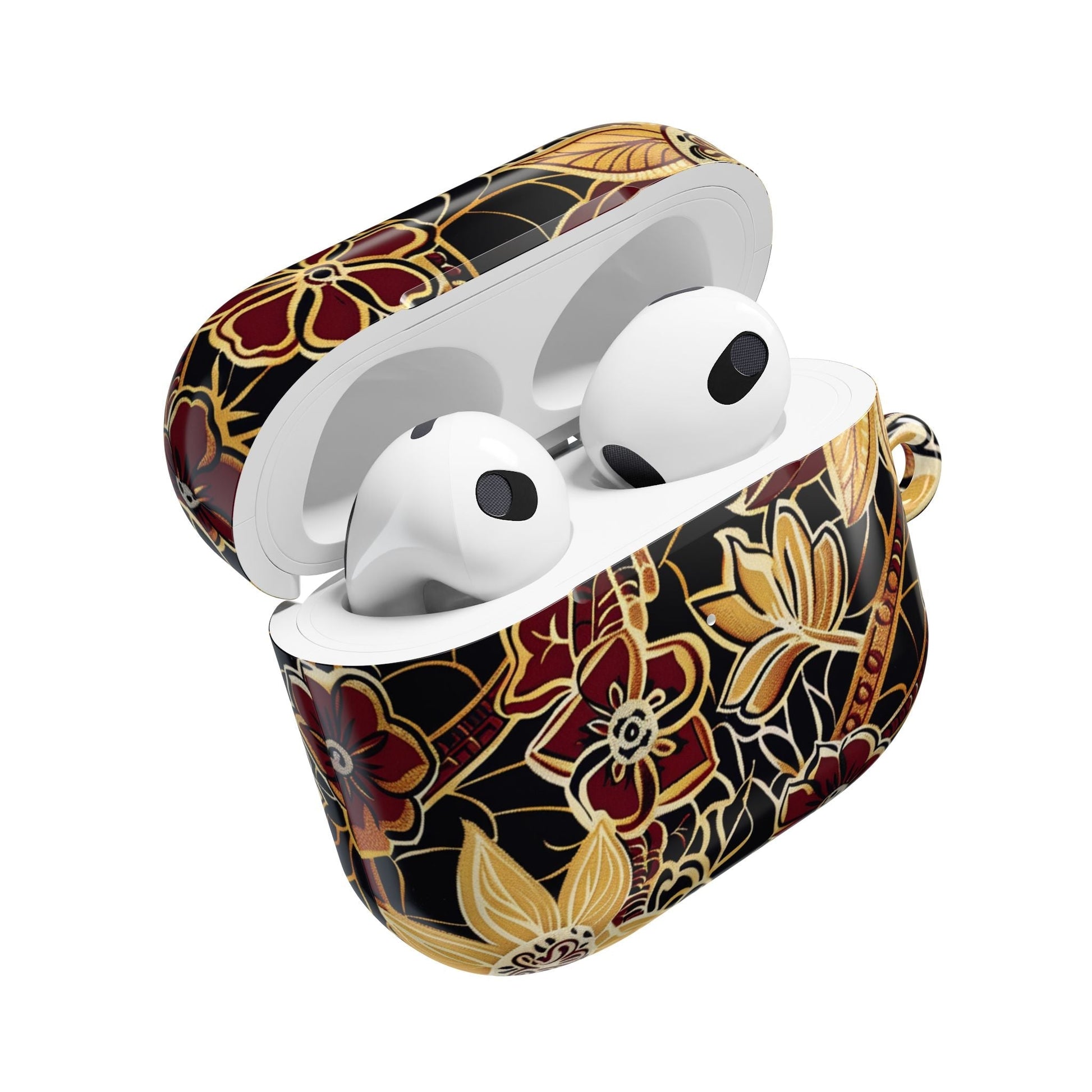 Floral Gold Filigree AirPod Case — Black & Burgundy Decorative Protective Cover - DIGITAL X