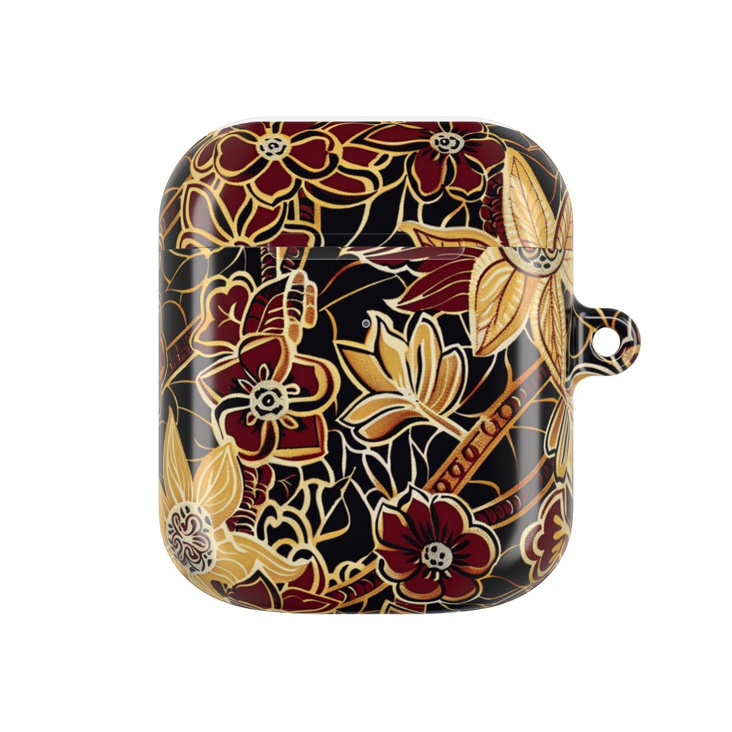 Floral Gold Filigree AirPod Case — Black & Burgundy Decorative Protective Cover - DIGITAL X