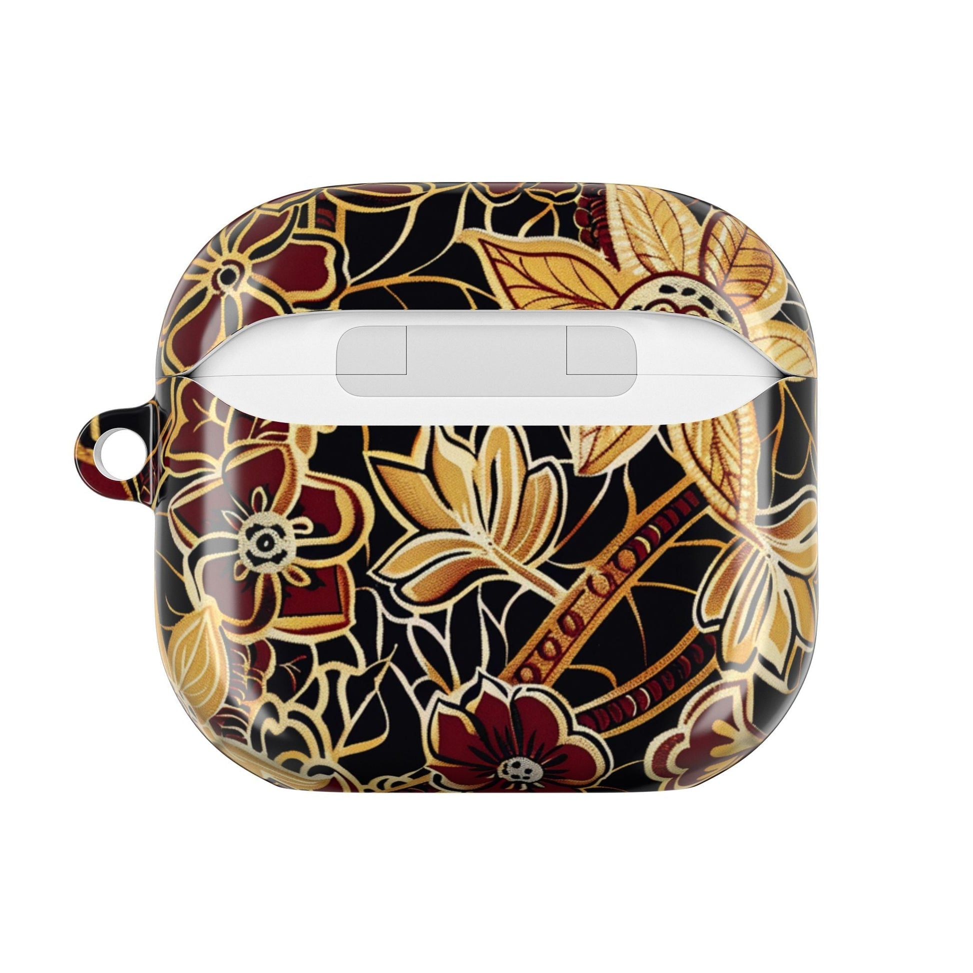 Floral Gold Filigree AirPod Case — Black & Burgundy Decorative Protective Cover - DIGITAL X