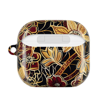 Floral Gold Filigree AirPod Case — Black & Burgundy Decorative Protective Cover - DIGITAL X