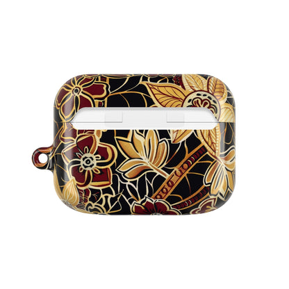 Floral Gold Filigree AirPod Case — Black & Burgundy Decorative Protective Cover - DIGITAL X