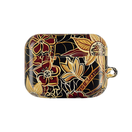 Floral Gold Filigree AirPod Case — Black & Burgundy Decorative Protective Cover - DIGITAL X