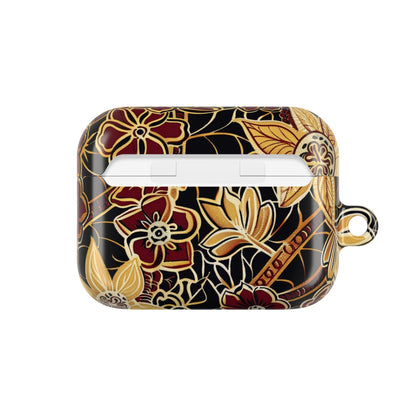 Floral Gold Filigree AirPod Case — Black & Burgundy Decorative Protective Cover - DIGITAL X