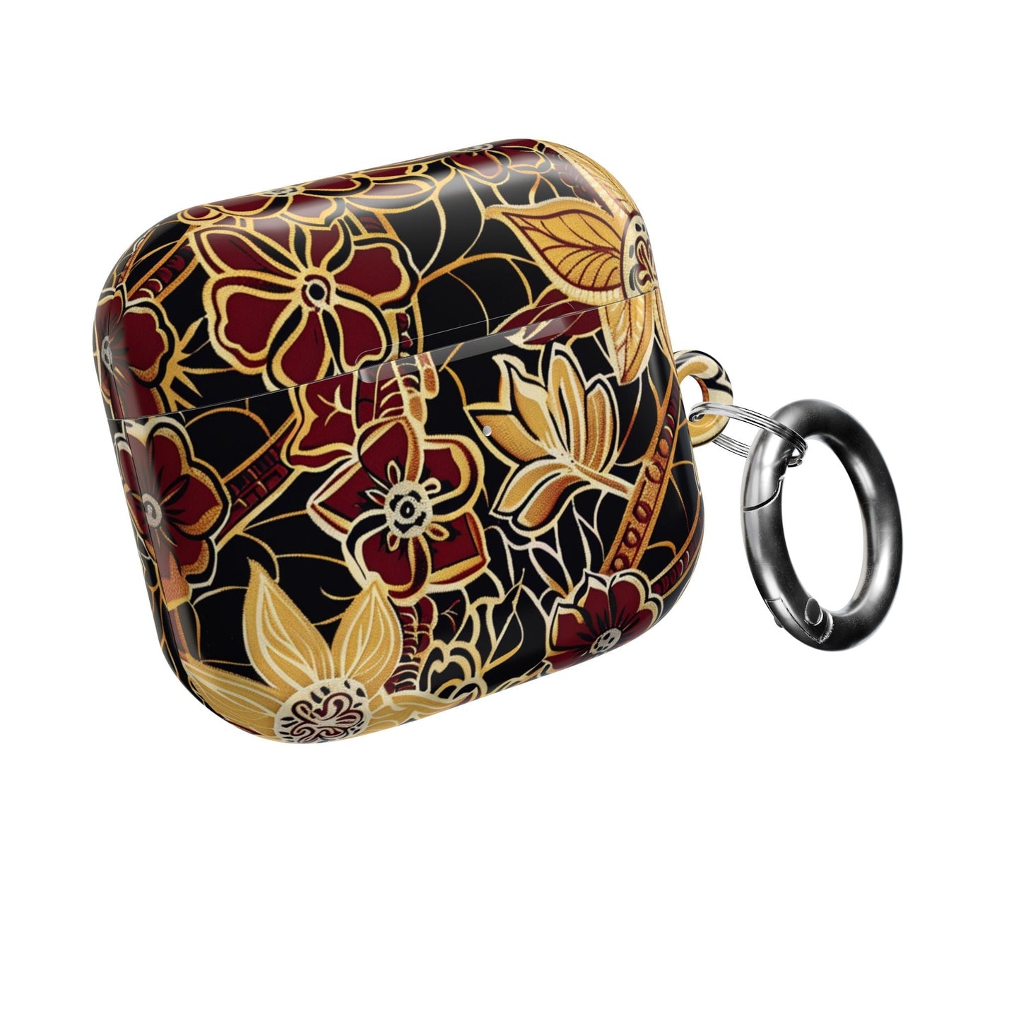 Floral Gold Filigree AirPod Case — Black & Burgundy Decorative Protective Cover - DIGITAL X