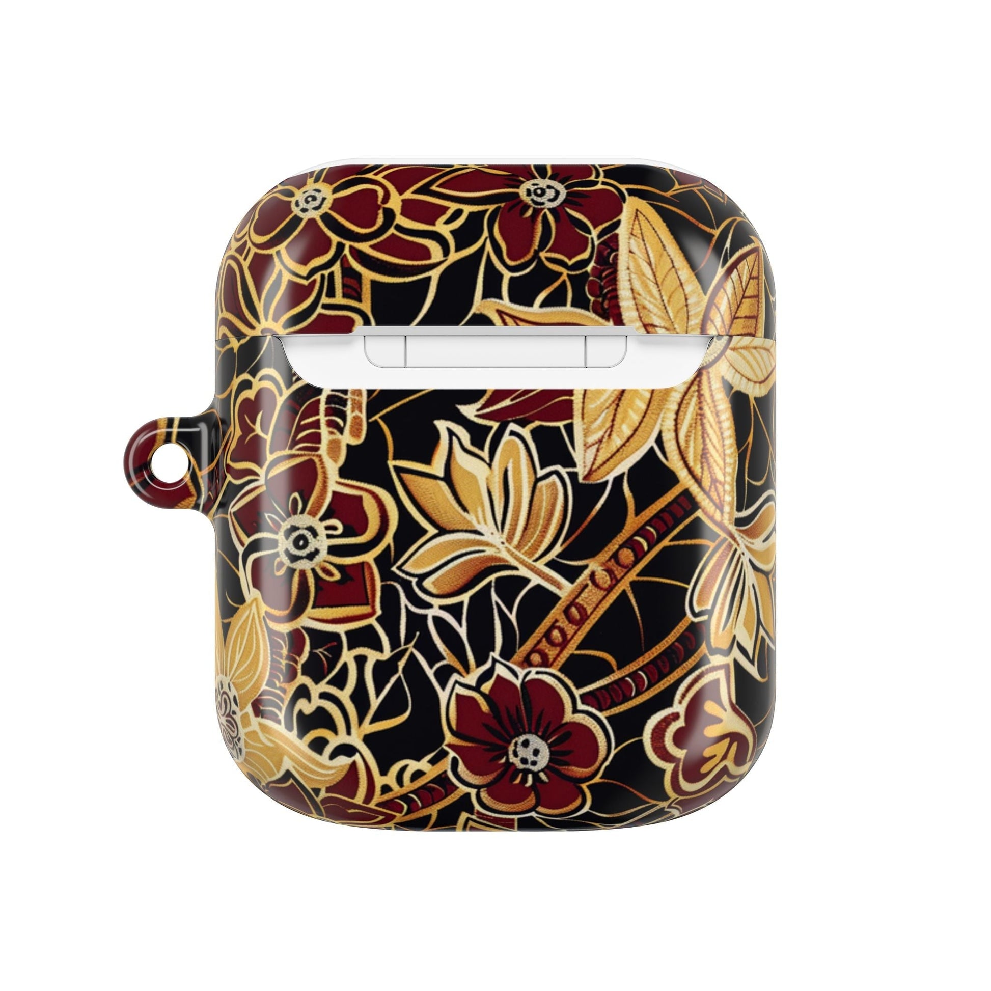 Floral Gold Filigree AirPod Case — Black & Burgundy Decorative Protective Cover - DIGITAL X